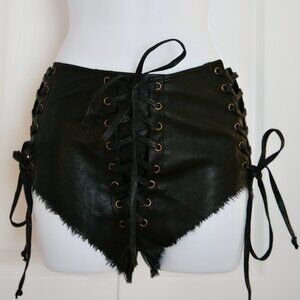 Club Exx / Dolls Kill Vegan Leather "Hardstyle Witch Lace-Up Shorts" SIZE SMALL
